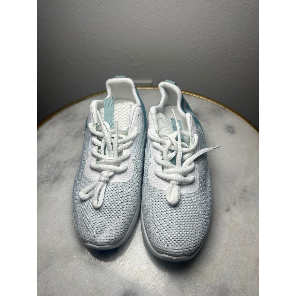 Womens White Teal Knit Mesh Air Cushion Athletic Running Sneakers Size EU 38